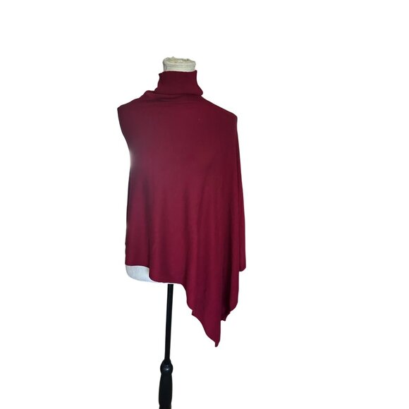 Kerisma Burgundy Asymmetrical Poncho O/S Cashmere Blend Womens Knit Wrap Poncho - Picture 7 of 7